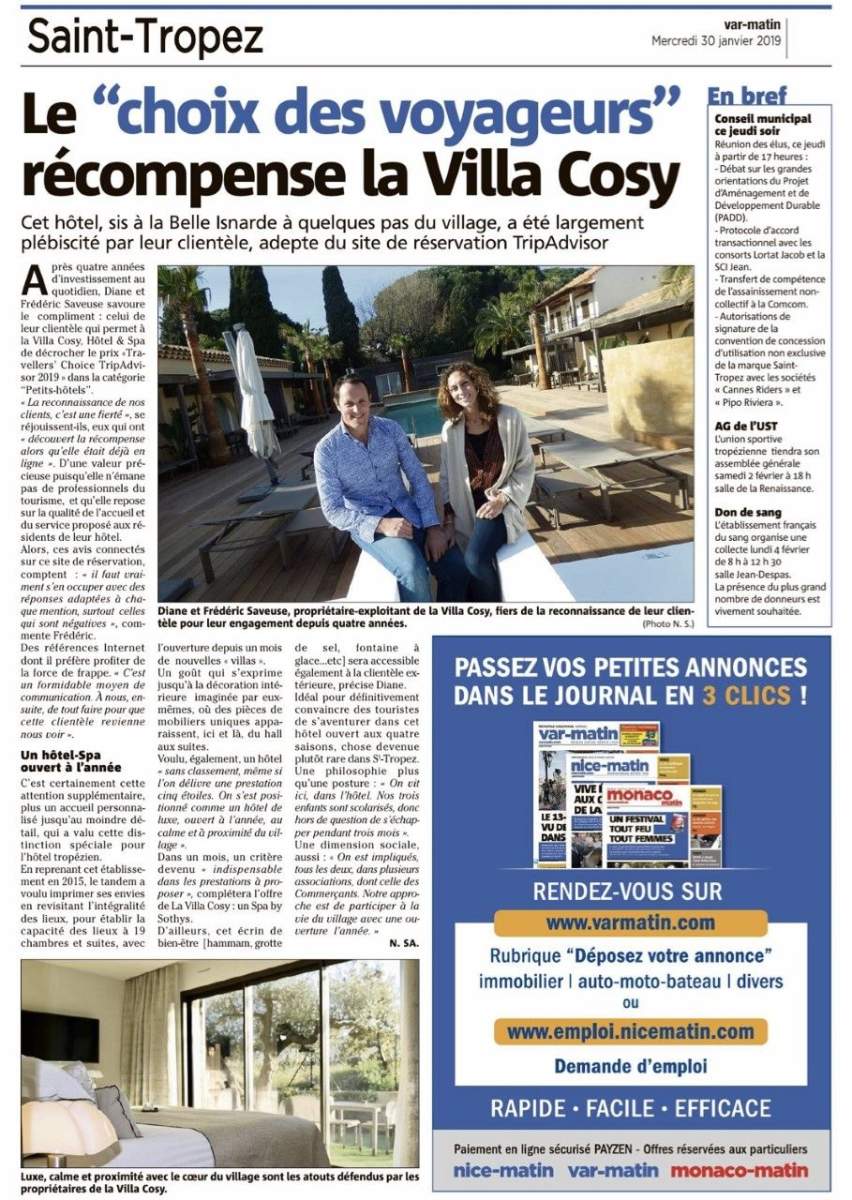 Articolo di Var Matin Traveller's Choice 2019